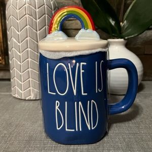 RAE DUNN Ceramic Mug with Rainbow Shaped Lid “Love Is Blind” 🌈 NEW